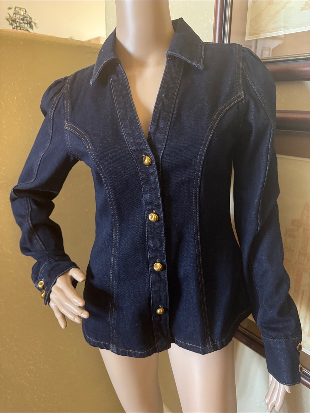 MESHKI Women’s Denim Designer Fitted Shirt Jacket sz XS